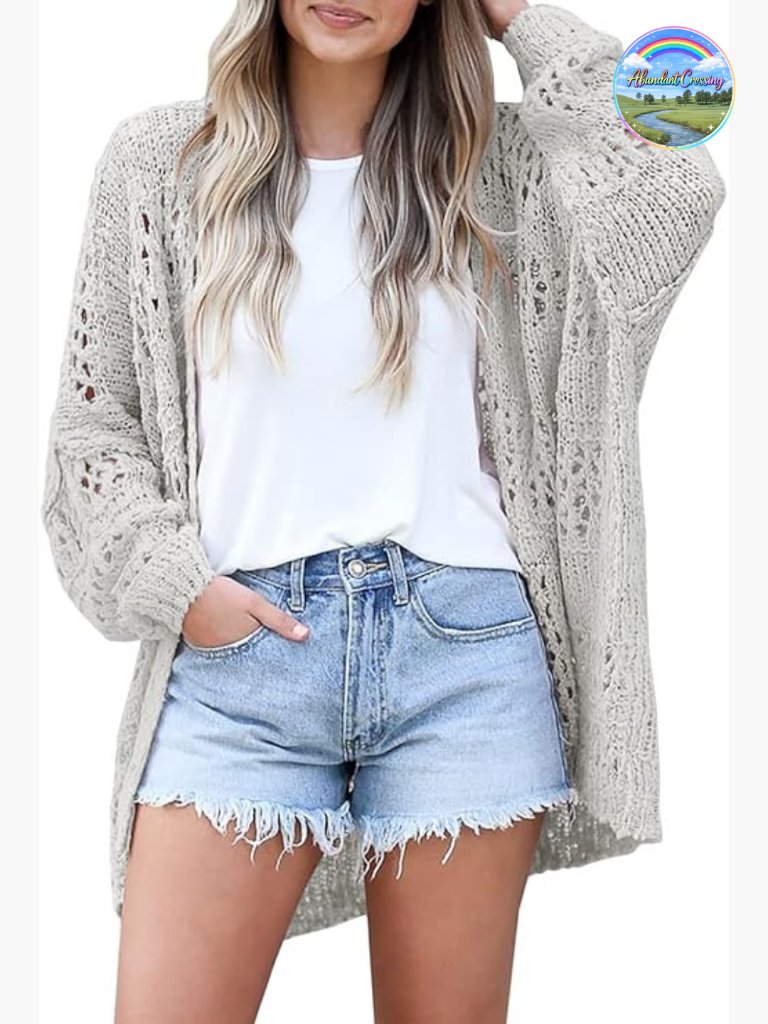 Crochet Cardigan Sweater Kimono Open Front Oversized Boho Mesh Knit Lightweight